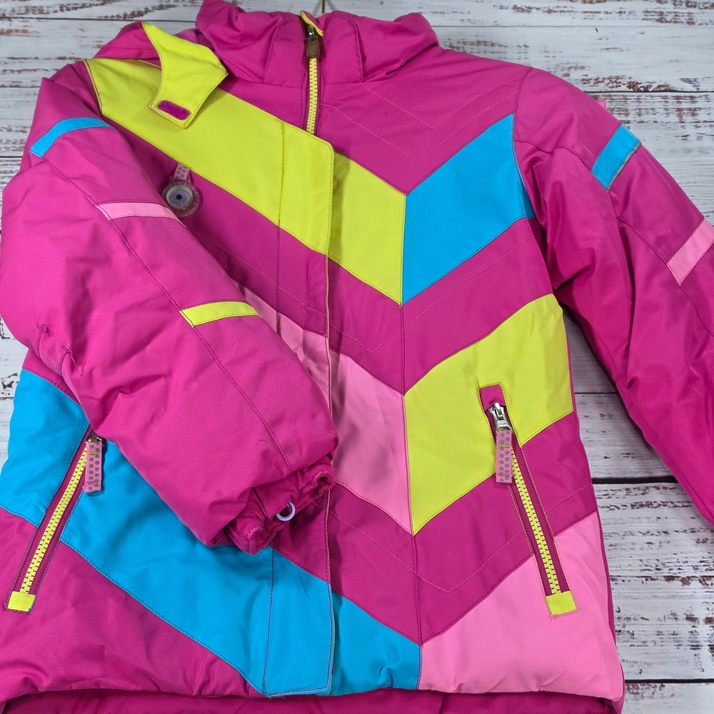 Obermeyer Chakra Jacket Kids 8 Pink I-Grow Ski Snow Colorblock Extended Wear